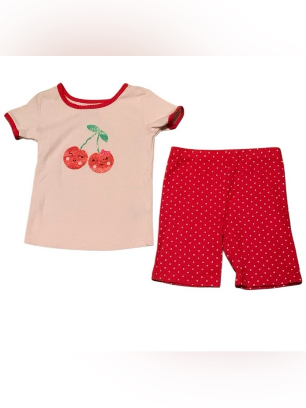 Little Me Sparkly Cherries Spring Summer Pajamas Set Size 4T Cotton Polka Dot
